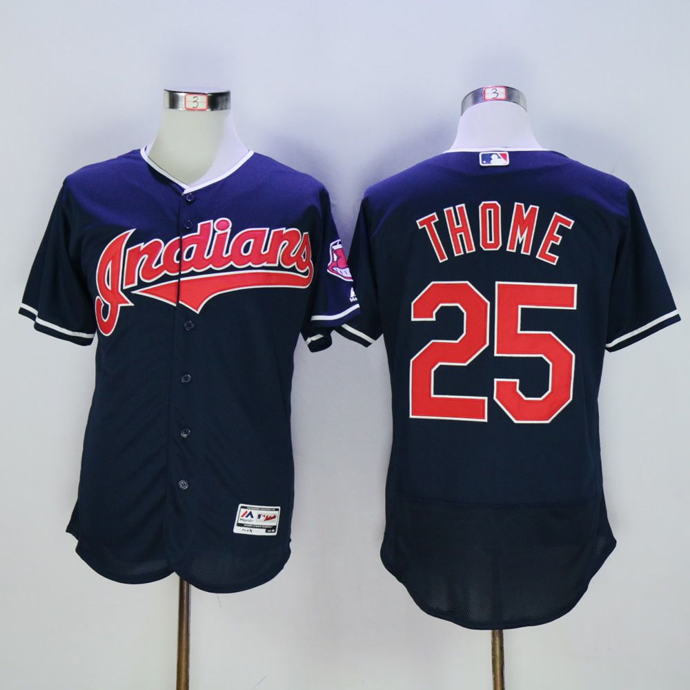 Men Cleveland Indians 25 Thome Blue MLB Jerseys